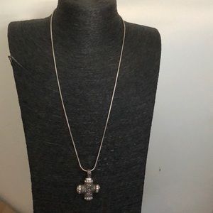 Sterling silver Marcasite and CZ cross necklace
